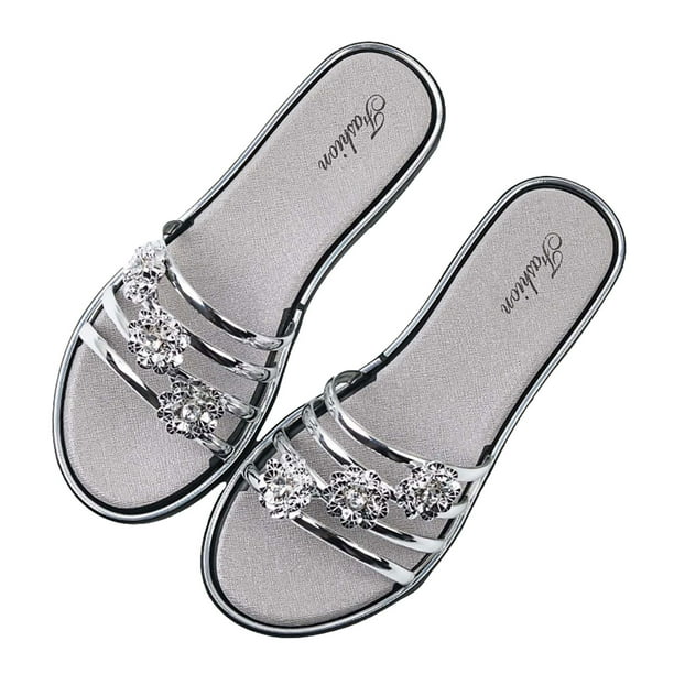 Amzcrzy Zapatos de mujer,Zapatos de mujer,Zapatillas de mujer, Zapatillas de verano con punta redonda para mujer, sandalias de playa con flores a la moda, chanclas planas informales Sandalias Mujer Z