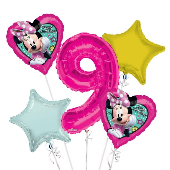 Minnie Happy Birthday Minnie Happy Helper Balloon Bouquet 9th Birthday 5 pcs - Party Supplies