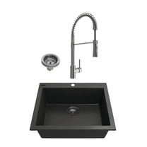 BOCCHI 1606-504-2020SS Dual Mount Granite Composite 24" 1 Bowl Kitchen Sink Kit