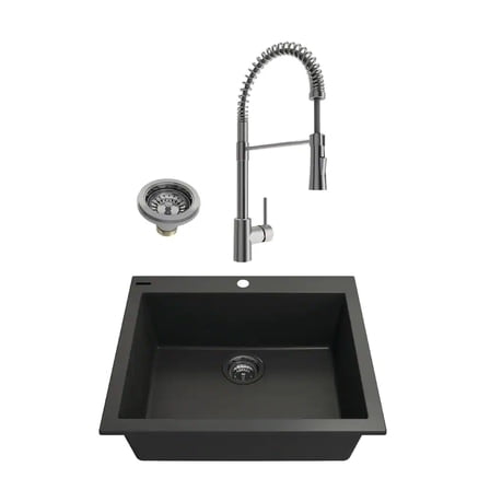 BOCCHI 1606-504-2020SS Dual Mount Granite Composite 24" 1 Bowl Kitchen Sink Kit