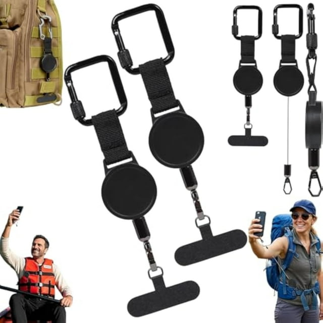 Lanière de Téléphone Rétractable Antivol pour l'Extérieur, Sangle de Téléphone avec Ligne d'Acier Rétractable, Support de Téléphone pour le Ski (2 Pcs)