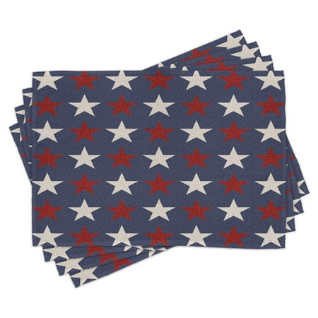 

Primitive Country Placemats Set of 4 Symmetric Stars United States Independence Freedom Theme Print Washable Fabric Place Mats for Dining Room Kitchen Table Decor Dark Blue Ruby White by Ambesonne
