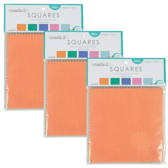 Create It 5"x5" 100% Cotton Pastel Solid Precut Sewing & Craft Fabric Squares, Multicolor 60 Pieces
