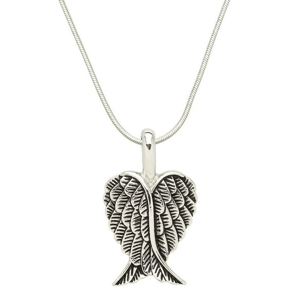 Angel Wing Pendant Necklace Earring Rhodium Plated 17 Inch Snake Chain J0952
