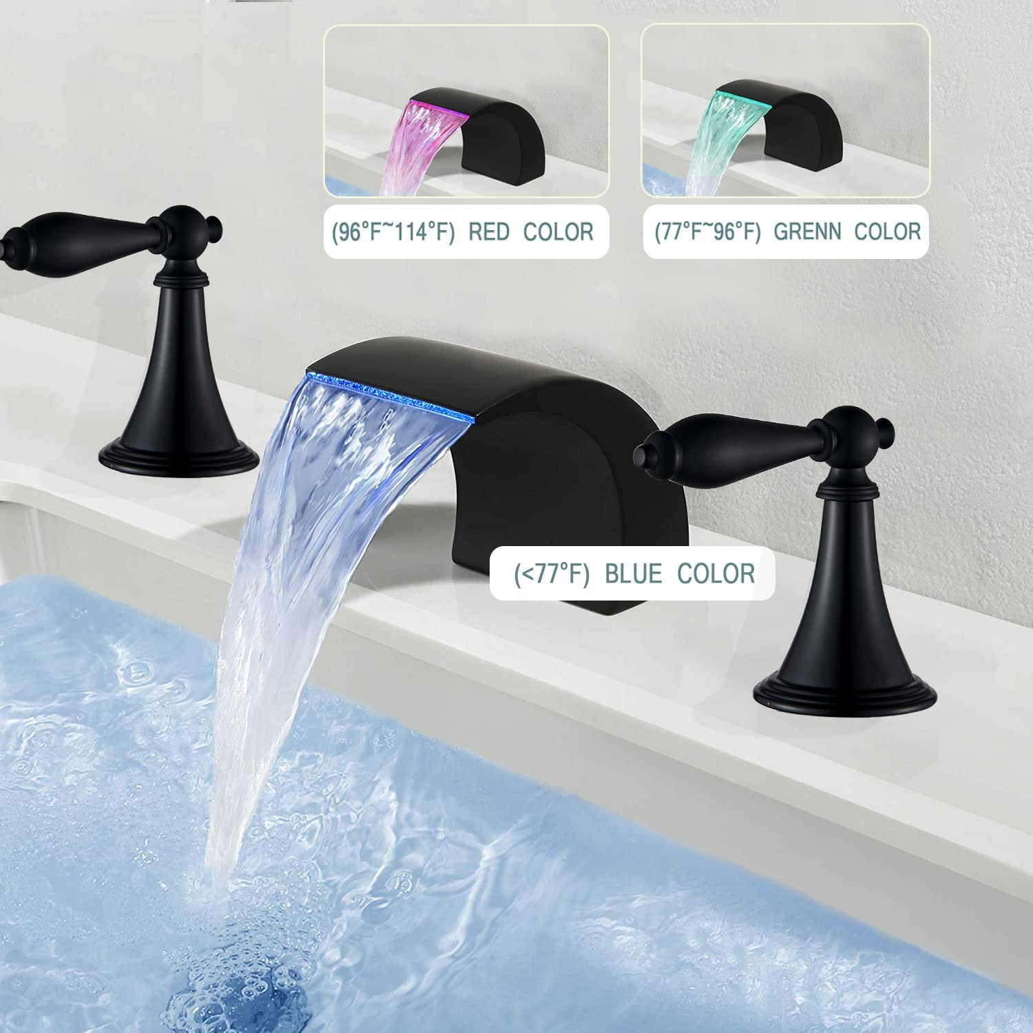 Zovajonia Bathroom Faucet 3 Hole Vanity Basin 8 Inch High Arc Swan Sink Faucet Mixer Bronze Bath Faucets ,  Widespread bathroom faucets for sink 3 hole Waterfall Tub Faucet Oil Rubbed Bronze