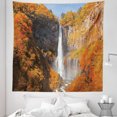 thumbnail image 1 of Autumn Scenery Tapestry, Water Falls Rumbling in the Fall Season Nature Landscape Panorama, Fabric Wall Hanging Decor for Bedroom Living Room Dorm, 5 Sizes, Dark Orange Sky Blue, by Ambesonne, 1 of 1