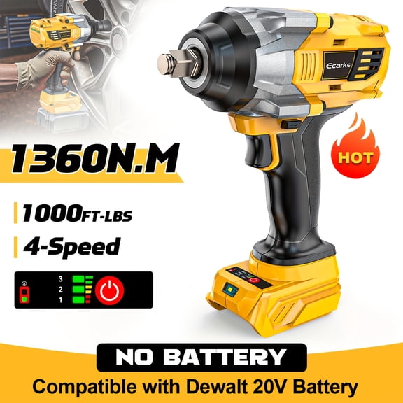 Cordless Impact Wrench 1000FT-LBS for Dewalt Battery, 1/2 inch Brushless Electric 1360N.m Impact Gun Includes LED Work Light, High Torque Impact Driver(No Battery)