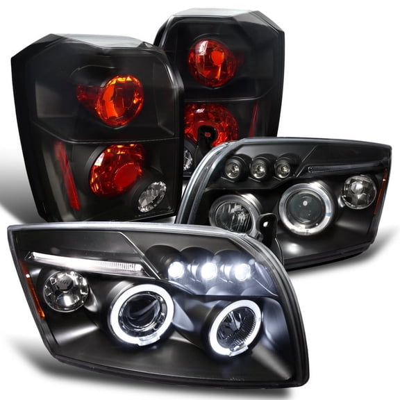 Spec-D Tuning Black Dual Halo LED Projector Headlights Black Tail Lights Compatible with 2007-2012 Dodge Caliber Left Right Pair Assembly