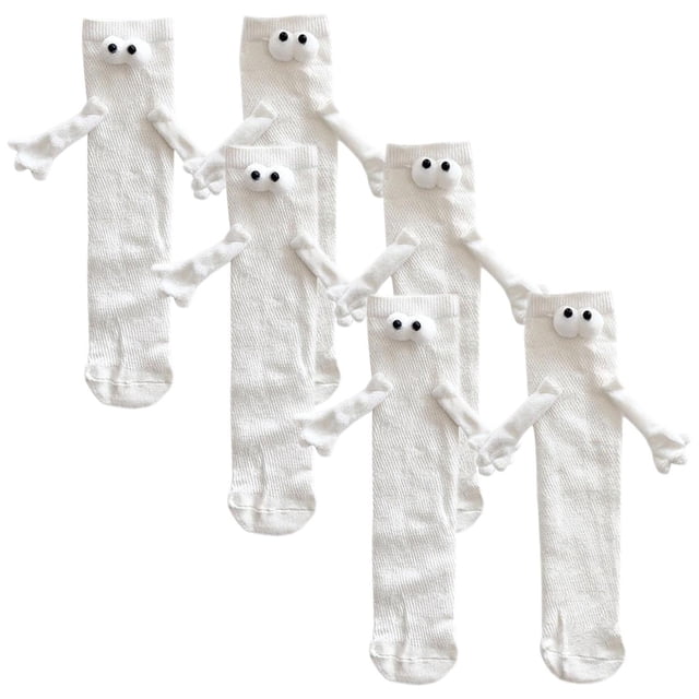 Par deCalcetas Unisex Calcetines 3D MagSoxWhite 3Pares Blanco 5-9.5US Animados Calcetines Tubo Medio Magnéticos Poliéste