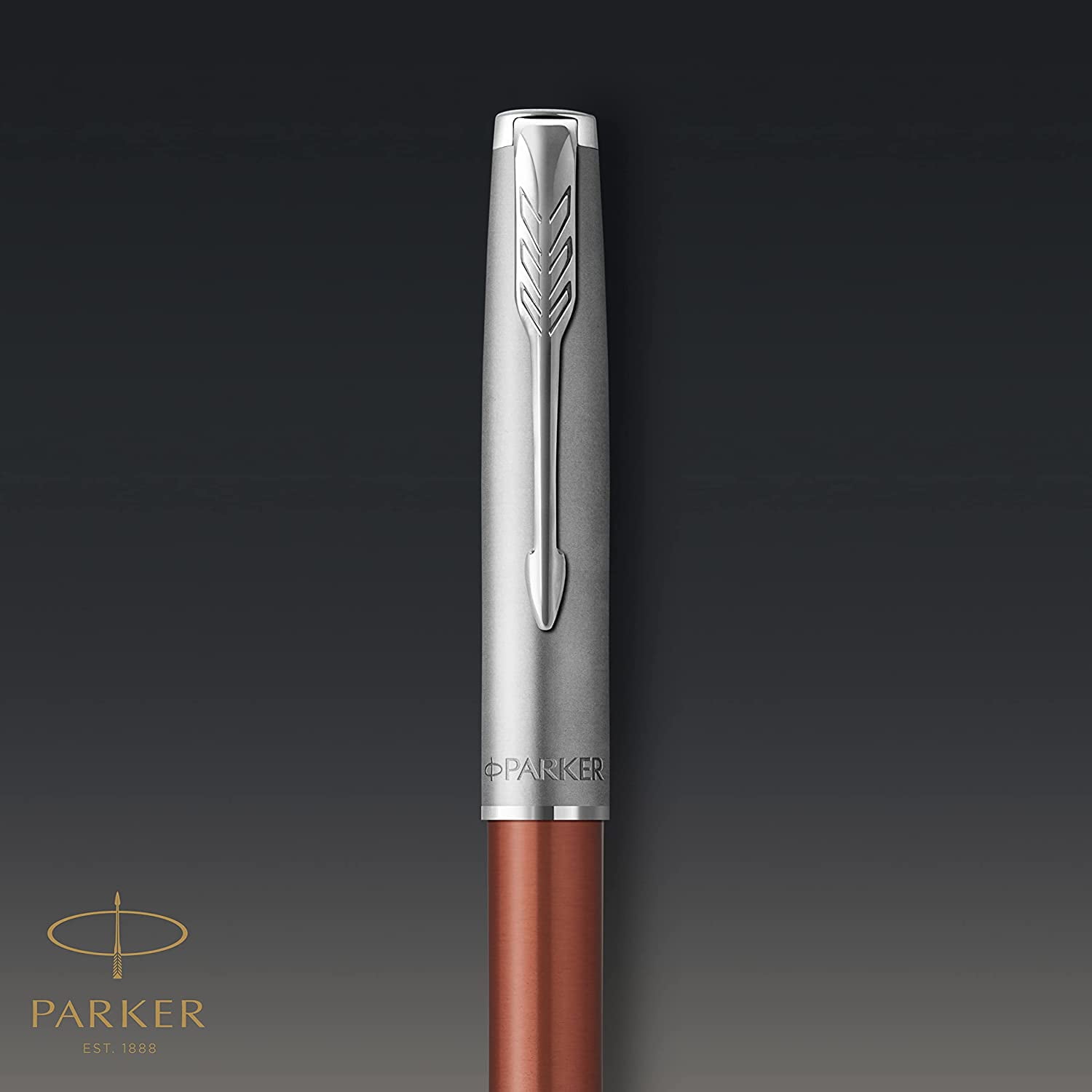 Parker Sonnet Essentials Ballpoint Pen, Metal and Orange Lacquer with Palladium Trim, Medium Point, Black Ink, Gift Box