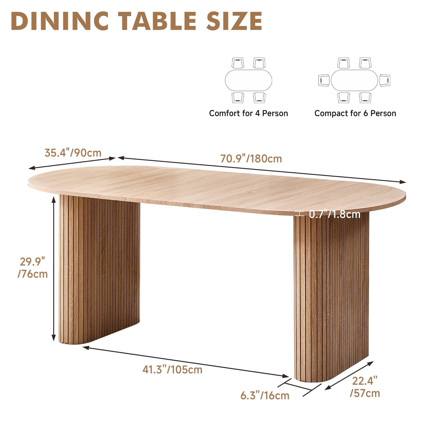 70.8" Oval Dining Table for 4-6 People, Modern Farmhouse Kitchen Table | Rustic Wood Grain | Breakfast Dinner Wood Dining Table for Gathering, Kitchen, Dining Living Room, Natural