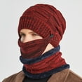 thumbnail image 2 of Weikingp Clearance! Beanies Hats Men, Men's Winter Knitted Fleece Hat Windproof Hat Scarf Mask Three-Piece Winter Knitted Hat Men's Soft Warm Hat, Beanie for Women, Baby Beanie Wine, 2 of 6