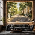 thumbnail image 4 of Sunlit Urban Street with Tree-Lined Road, Calming Digital Art for Nature Lovers, Vintage Cityscape Decor, Housewarming Gift Tapestry Wall Hanging for Living Room and Bedroom, 4 of 5