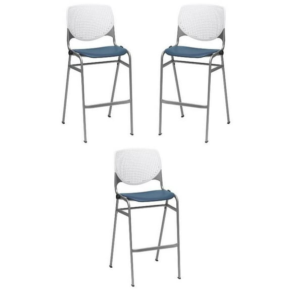 Home Square Stack Barstool in White Back/Navy Seat - Set of 3