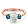 thumbnail image 3 of Gem Stone King 1.54 Ct Oval Cabochon White Simulated Opal Blue Diamond 18K Rose Gold Plated Silver Ring, 3 of 6