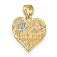 thumbnail image 4 of 14k Two Tone Gold, White Rhodium Flat Back Polished Finish #1 DAUGHTER In Heart with Flower Swirl Design Charm Pendant, 4 of 4