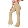 thumbnail image 1 of Pantalones de yoga acampanados con cintura alta elástica para mujer - Tejido acanalado, poliéster, largo completo, informal/deportivo - XS-XL, 1 of 8