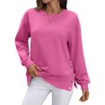thumbnail image 2 of Female Oversized Sweatshirts Long Sleeve Hoodies Shirts Fall Side Slit Pullover Top Teen Outfits Rose Red M, 2 of 10