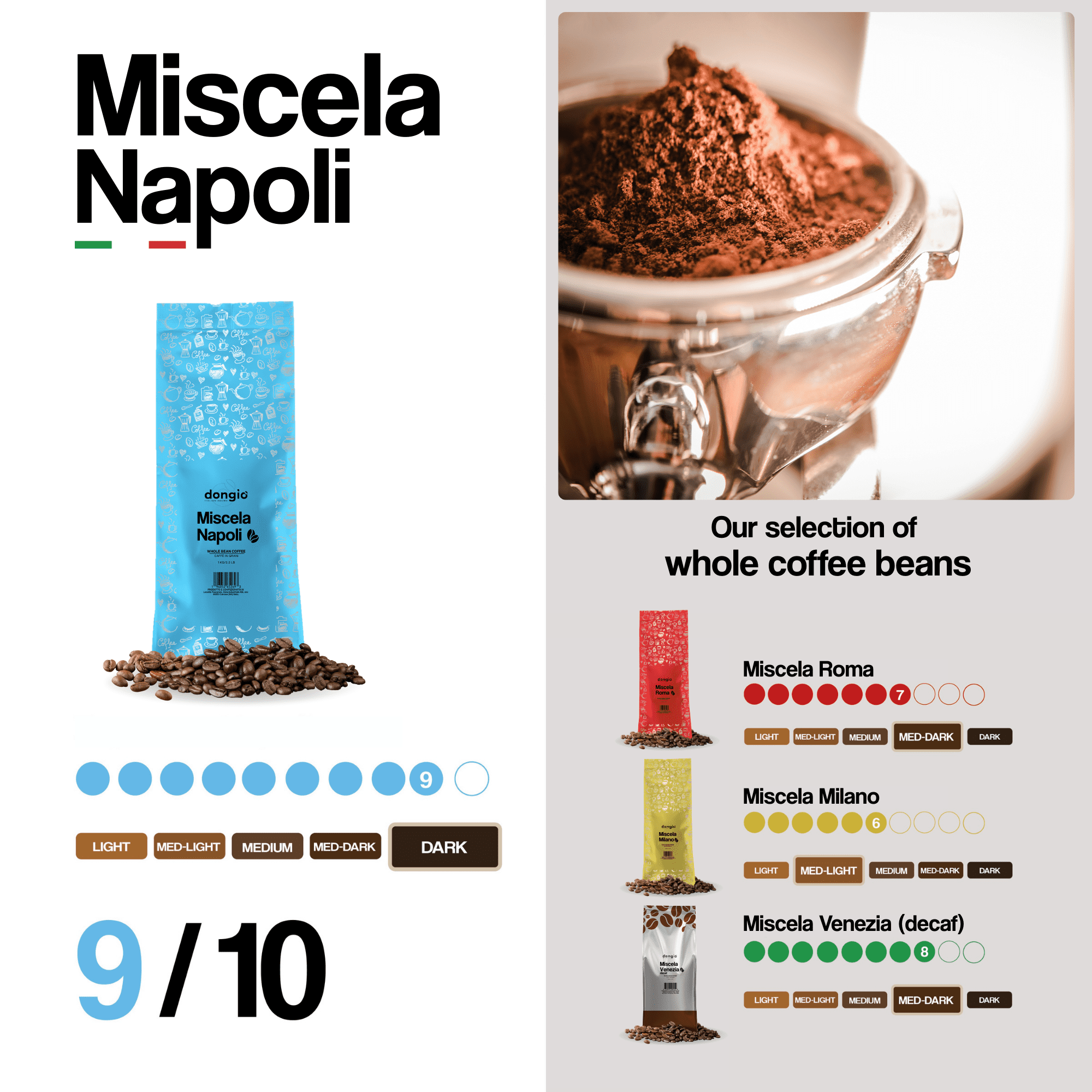 Dongiò Caffè Miscela Napoli – Italian Whole Coffee Beans, Dark Roast, 2.2 lb (1 kg)