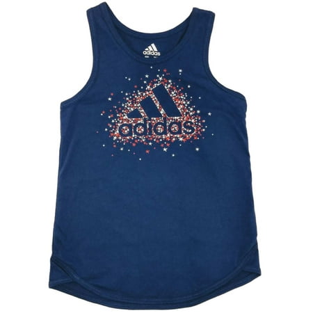 Adidas Girls Patriotic Blue Star Athletic Tank Top American Flag Tee Shirt 6