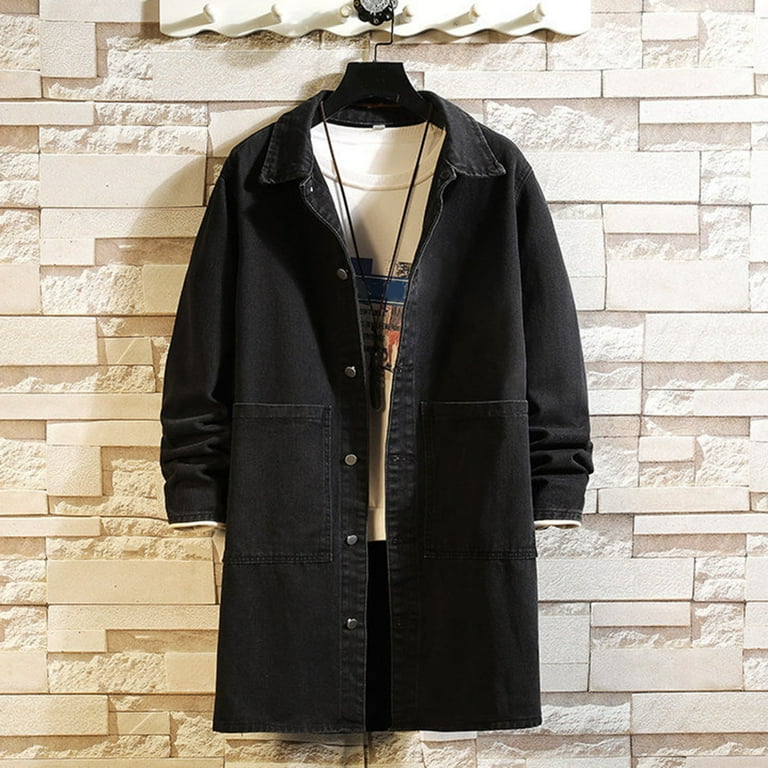 Mens long denim coat clearance