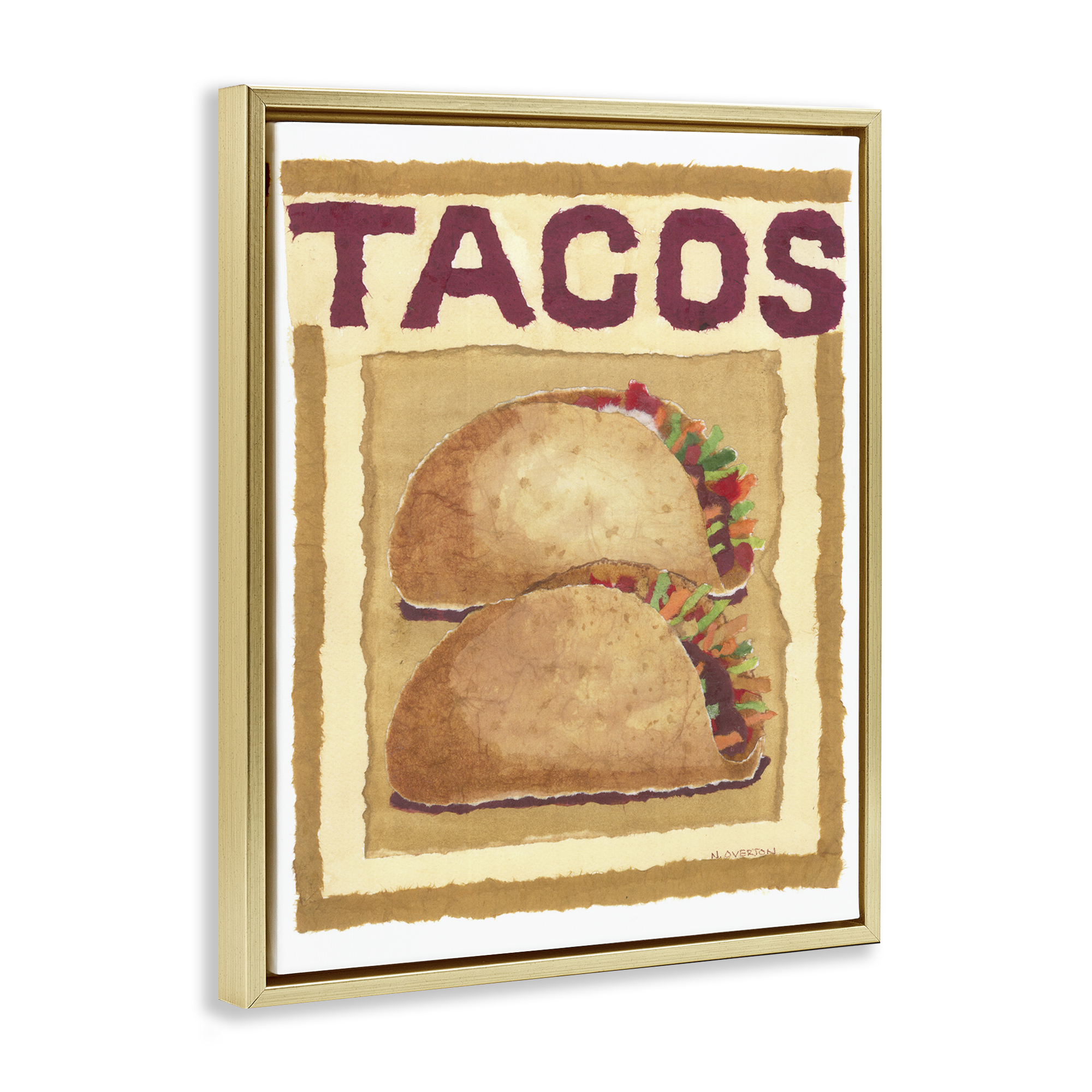 Stupell Industries Traditional Tacos Duo Food & Beverage Painting Gold Floater Framed Art Print Wall Art, 17 x 21