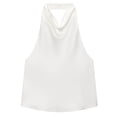 thumbnail image 5 of Womens Satin Halter Neck Top Backless Tie Back Sleeveless Blouse Solid Color Casual Going Out Top White, 5 of 6