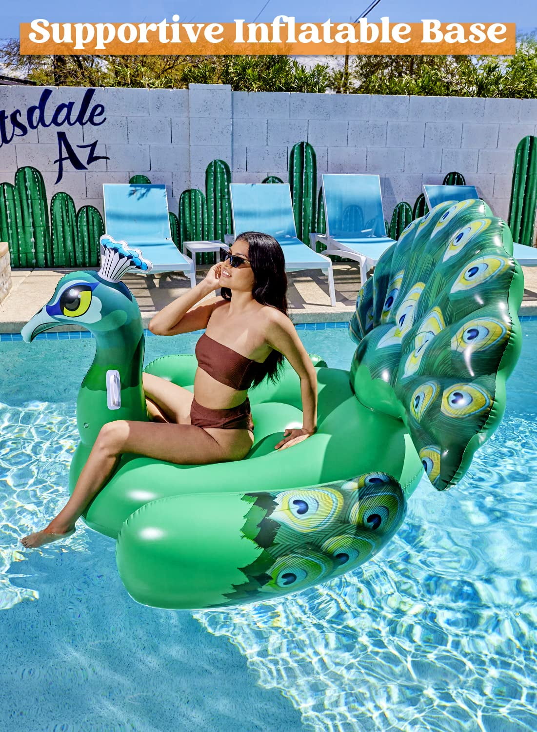 Joyfy Inflatable Peacock Pool Float, Giant Peacock Ride on Raft for Summer Pool Beach Party Decoration Toys, Inflatable Island, Summer Pool Raft Lounge for Adults