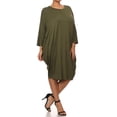 thumbnail image 2 of Women's Plus Size Casual Solid Loose Fit 3/4 Sleeve Dolman Sleeve Midi Dress, 2 of 5