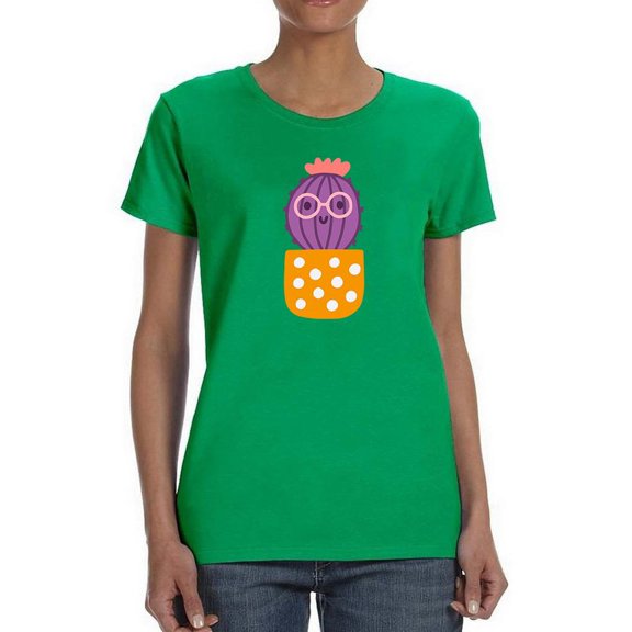 Cute Cartoon Cactus W Glasses Shaped T-Shirt Women -Image by Shutterstock, Female XX-Large
