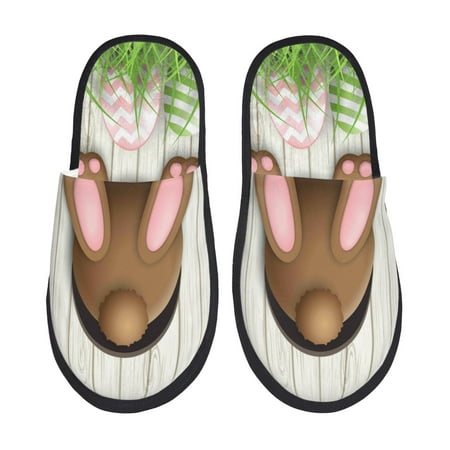 Balery Brown Bunny Slient Indoor Furry Fleece Comfort House Shoes Soft Non-Slip Home Shoes Cotton slippers House Slippers-- Medium