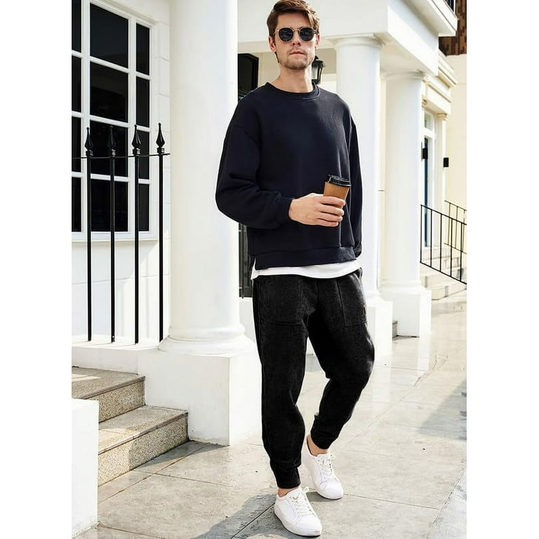 Mens Corduroy Joggers Pants Casual Cargo Pants Drawstring Elastic