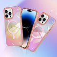 thumbnail image 6 of Case Designed for iPhone 14 Pro Max Compatible with Magsafe Fluorescent Iridescent Transparent Phone Case for Women Men Soft TPU Bumper Hard Back Shockproof Protective Cover-Clear/Pink, 6 of 12