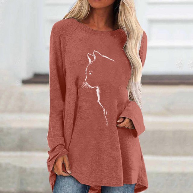 Hauts d'Été pour Femmes 2023 T-shirt à Manches Longues Ample Décontracté à Col Rond Imprimé Uni pour Dames Blouses pour Femmes Chic Décontracté Aguichant en Liquidation