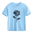 thumbnail image 2 of Girls T-Shirt Light Blue 100% Cotton Short Sleeve Floral Rose Print Graphic Tee Vintage Style for Kids Kids,Size 9 T, 2 of 9