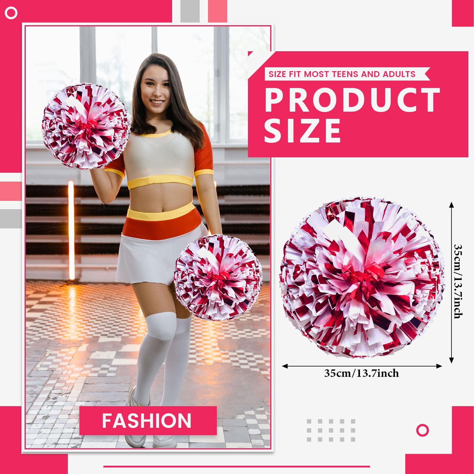 24 Pcs Cheerleading poms,13.7inch pom poms Cheerleading with Finger Holes Cheer Pom Pomsfor Dance, Matches, Team Spirit Sports