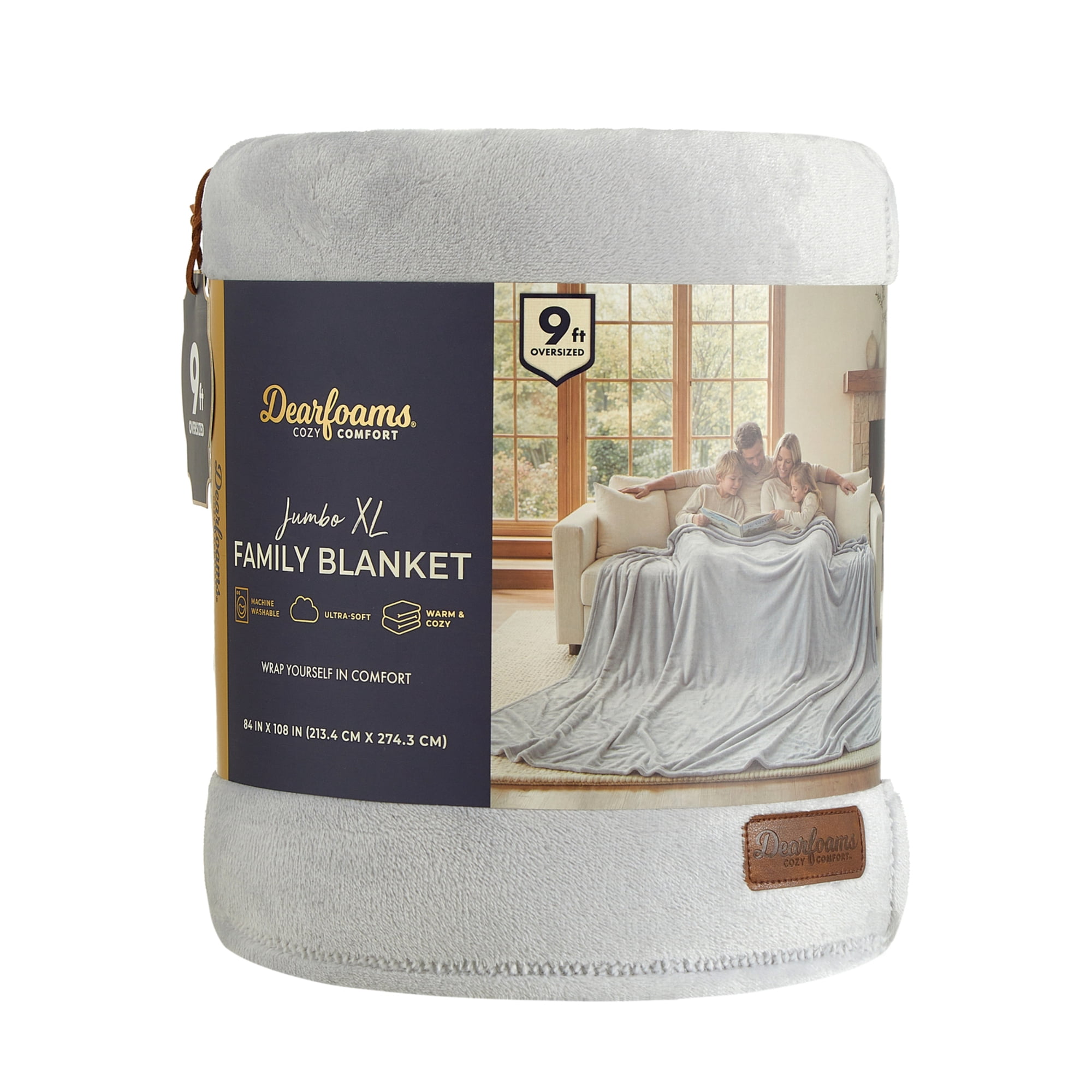 Dearfoams Huge Solid Family Blanket, Grey, 84 x 104 in