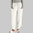 thumbnail image 2 of Diufon White Linen Pants Women Wide Leg High Waisted Drawstring Boho Palazzo Pants Casual Summer Beach Pant with Pockets, 2 of 7