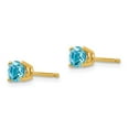 thumbnail image 2 of Real 14kt Yellow Gold 4mm Blue Topaz Earrings; for Adults and Teens; for Women and Men, 2 of 3