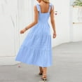 thumbnail image 6 of Wiyuqeen Womens Summer Square Neck Maxi Dresses Spaghetti Strap Dress Solid Tie Smocked Tiered A Line Flowy Long Dress with Pockets, 6 of 9