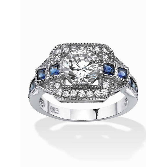 PalmBeach Jewelry 3.26 TCW Round Cubic Zirconia Art Deco-Inspired Halo Ring in Platinum-plated Sterling Silver