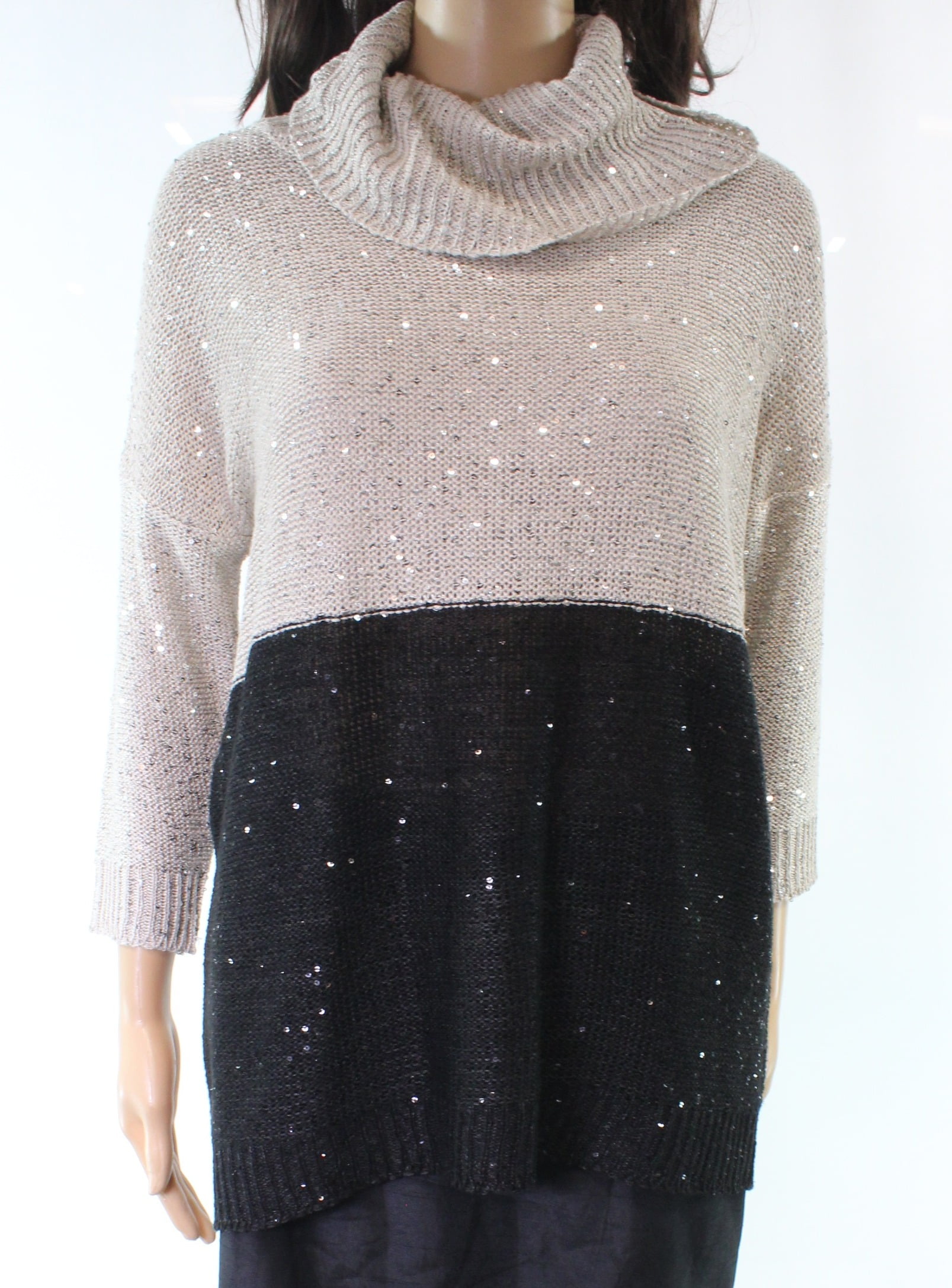 Skyes The Limit Womens Plus Size Long Sleeve Sequin Sweater with Cowl Neck