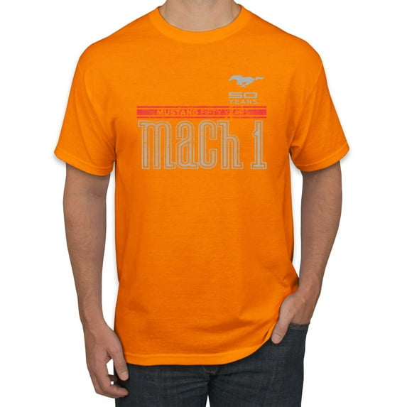 Wild Bobby, Ford Mustang 50 Years Logo Mach 1 Classic Emblem, Cars and Trucks, Men Graphic Tee, Orange, XX-Large