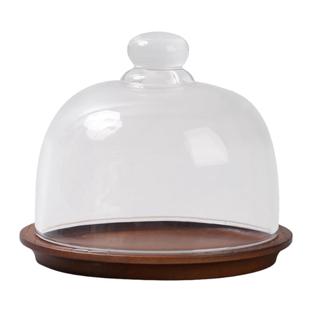 Bandeja de madera para pasteles con cúpula de cristal, bandeja para servir, expositor de pasteles, tapa para queso 11cmx10.1cm