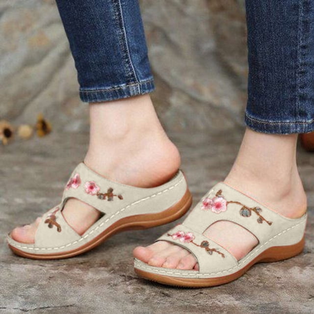 LSLJS Chaussures à Talon Compensé Mode pour Femmes, Sandales Décontractées à Fleurs, Chaussons pour Femmes