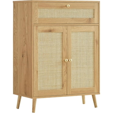 Storage Cabinet with Adjustable Shelf, Rattan Cabinet with Large Drawer, Sideboard Bufffet Cabinets, Bathroom Storage Cabinets, Accent Cabinets for Entryway, Natural