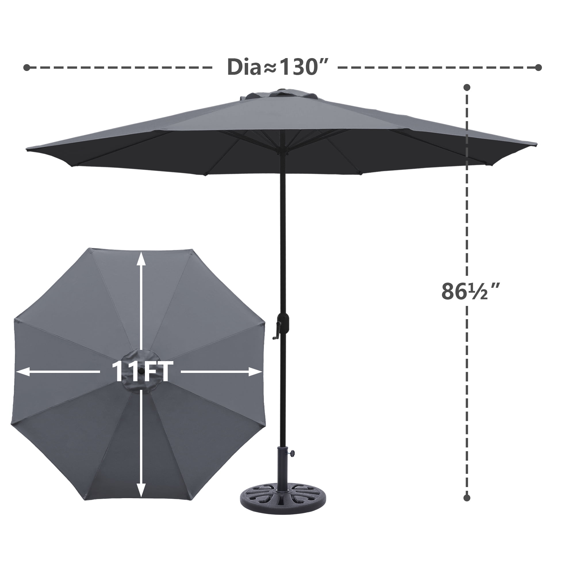 Kool 11FT Outdoor Patio Umbrella with Crank Handle, Market Umbrella with 8 Sturdy Umbrella Ribs, Waterproof for Garden Deck Backyard Pool, Dark Gray