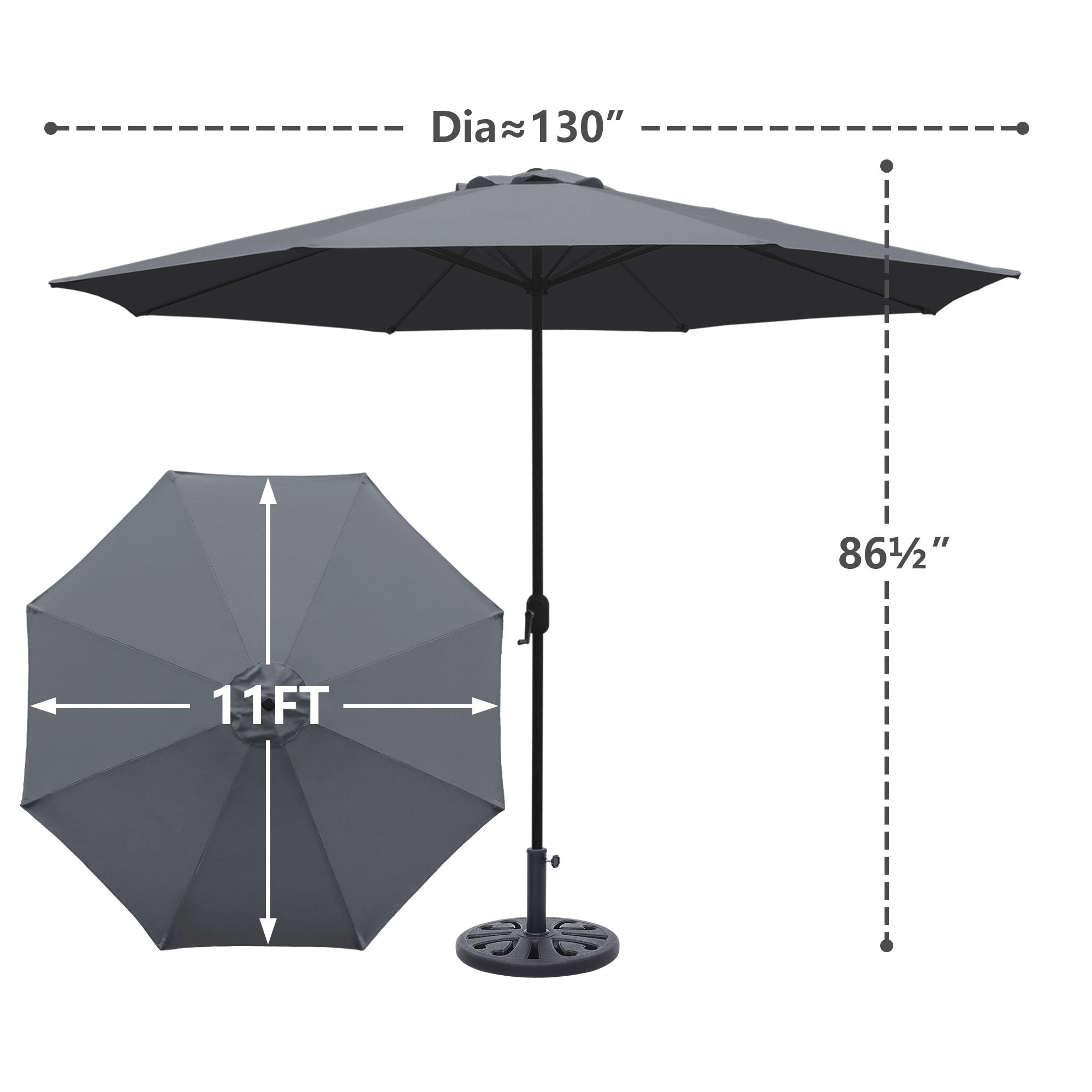 Kool 11ft Outdoor Market Umbrella with Crank, Dark Gray photo 7