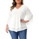 thumbnail image 1 of Camisa Plus Size Agnes Orinda para Mujeres con Manga de Campana 3/4, Cuello en V, Blusa de Doble Capa de Chifón, Talla 4X, Blanca, 1 of 6