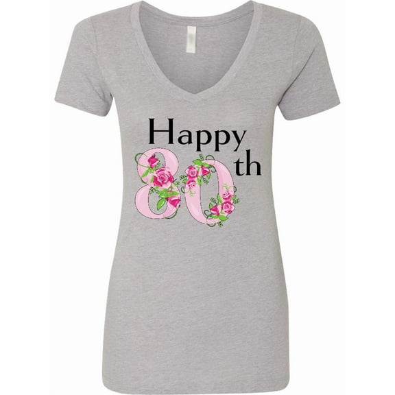 Inktastic Happy 80th Birthday with Roses Women's V-Neck T-Shirt